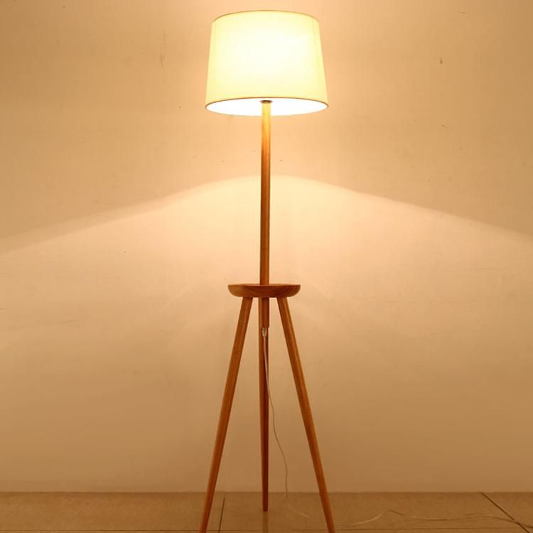 Tripod Wooden Fabric Lampshade Floor Lamp Living-Room Bedroom Light