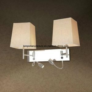 LED Double Wall Lamp with 2 Square Linen Lamp Shade for USA