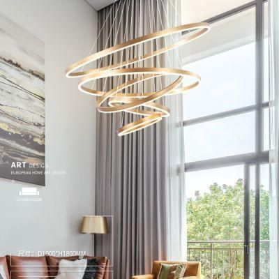Circle Personality Combination Luxury Aluminum Round Gold Acrylic Ring Lighting Fashion Creative Chandelier for Living Room