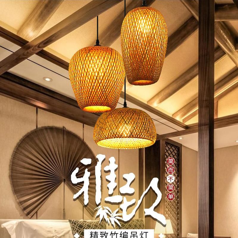 Chinese Hand Knitted Bamboo Art Pendant Lights Restaurant Caf Loft Hanging Pendant Lamp Fixture (WH-WP-37)