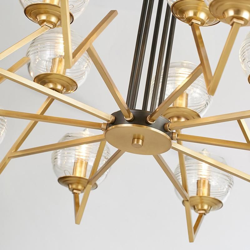 Romantic Hand Blown Art Glass Gold Metal Chandelier Indoor Pendant Lamp