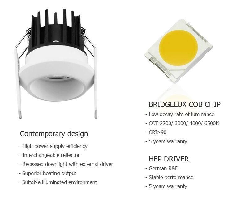 Hotel CCT 50mm Cut out Trimless Dimmable Anti Glare Down Light Square Antiglare COB Ceiling Recessed LED Downlight