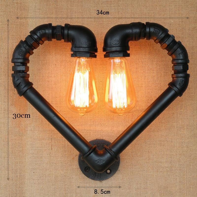 Creative Vintage Pipe Wall Light Loft Edison Industry E27 Light Bar Heart Wall Lamp (WH-VR-34)
