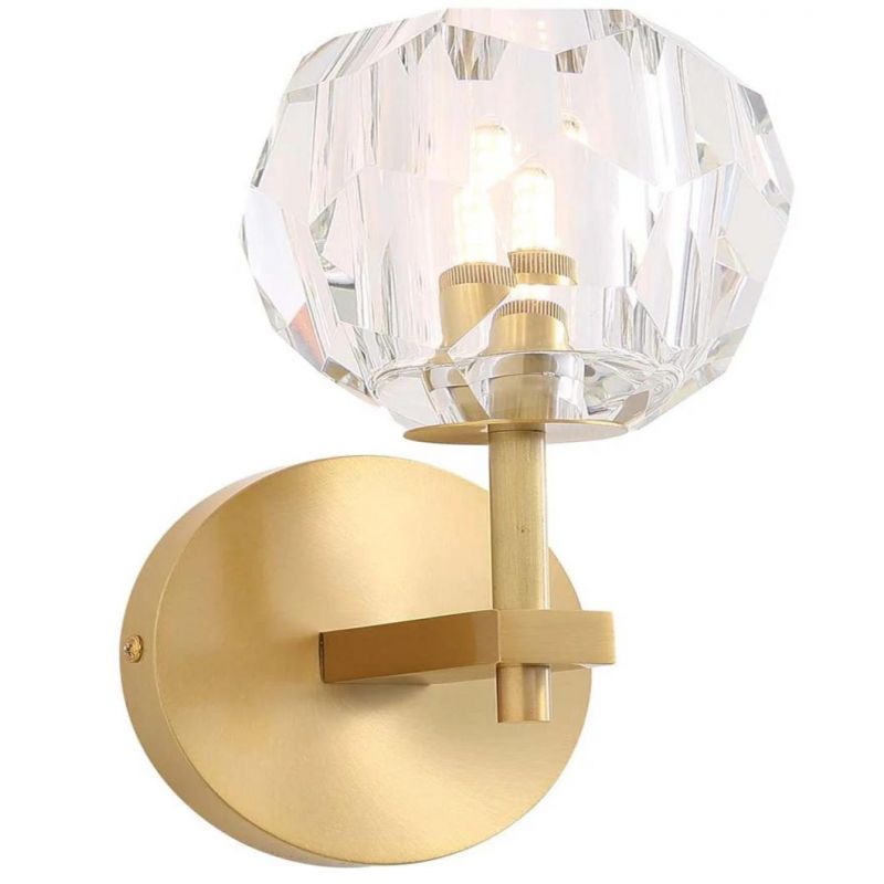 Modern Brass Wall Sconces Gold Wall Lamp with Crystal Globe Lampshade for Bathroom Bedroom Hallway Flush Mount