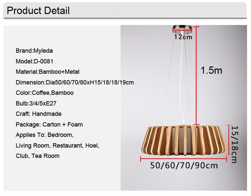 Handmade Bamboo Lampshade Pendant Chandelier Light for Home Restaurant Bar