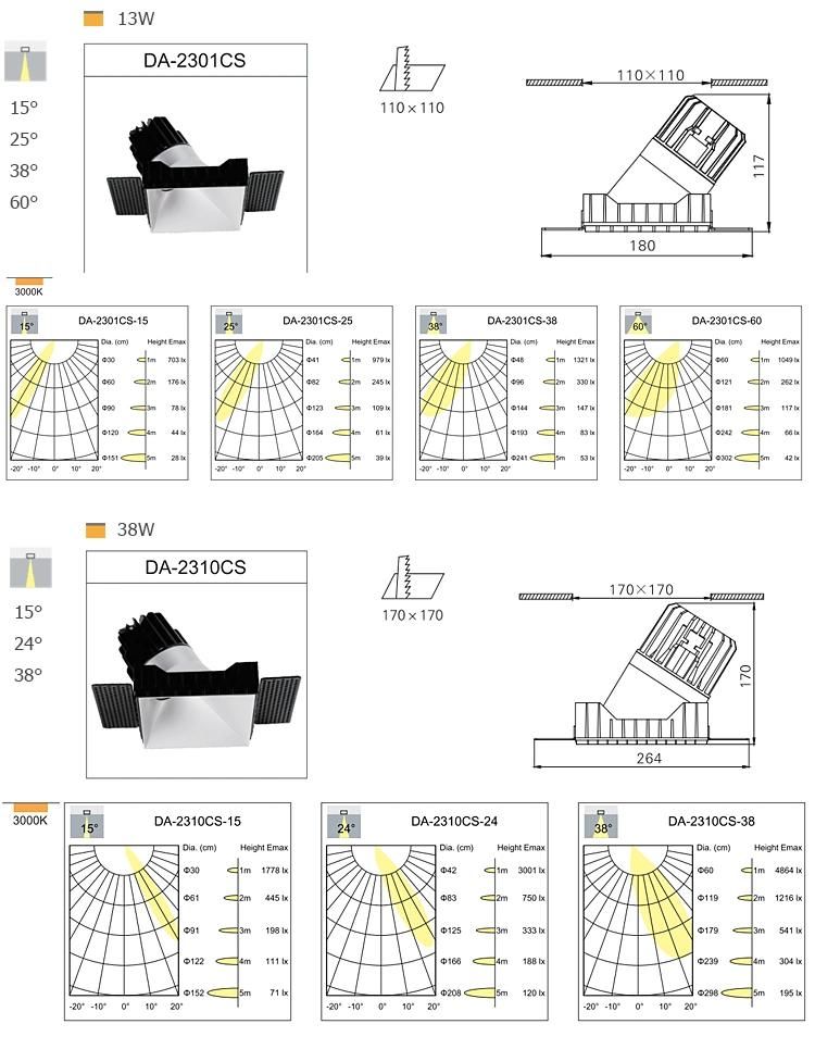 CE Certificated Square Type COB LED Ceiling Light Trimless Downlight Wallwasher 10W