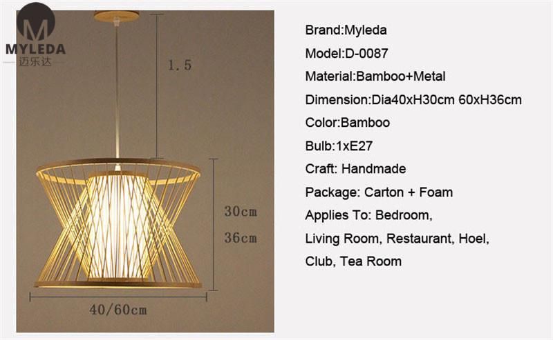 Modern Chinese Style Metal Iron Bamboo Cage Pendant Light