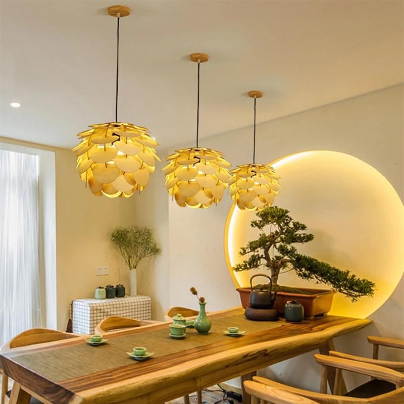 Dining Room Bedroom Model Room Wood Chip Chandelier Pendant Lamp