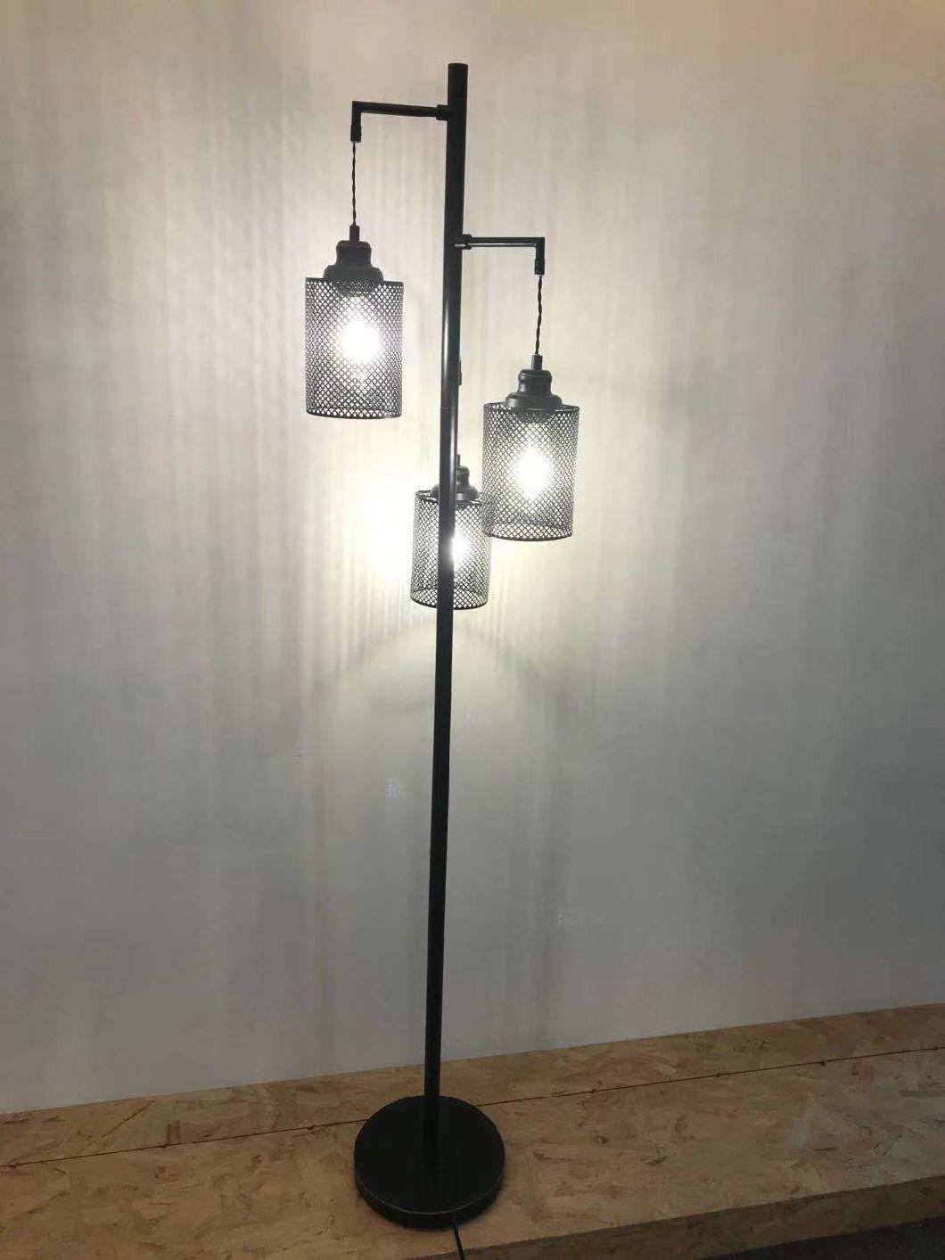 Industrial Tree Floor Lamp for Living Room with 3 Elegant Teardrop Cage Heads & St58 Edison LED Bulbs Sturdy Base Tall Vintage Pole Light Great for Farmhouse