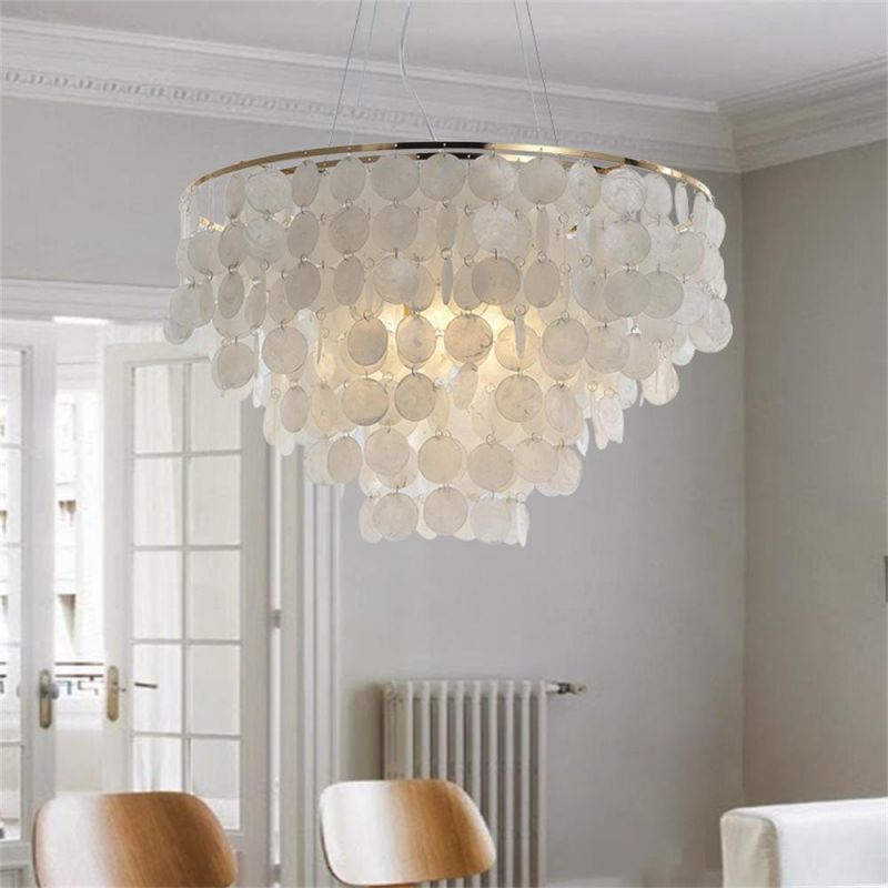 Modern Shell Chandelier Gold Chrome Metal Living Room Restaurant Hanging Light Fixtures Hotel Hall Hanglamp Luminaire Suspension