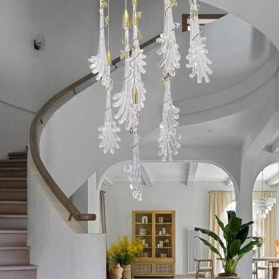 High Quality Stairway Villa Department Store Custom Project White Glass Luxury Chandelier
