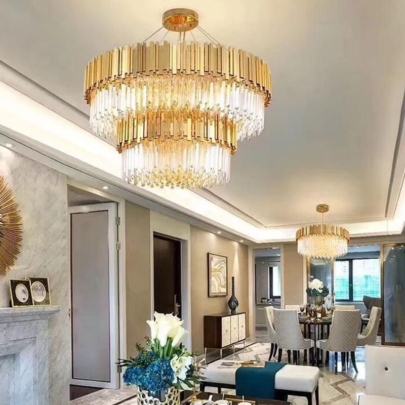 Nordic Living Room Dining Room Round Villa Crystal Chandelier Pendant Lighting