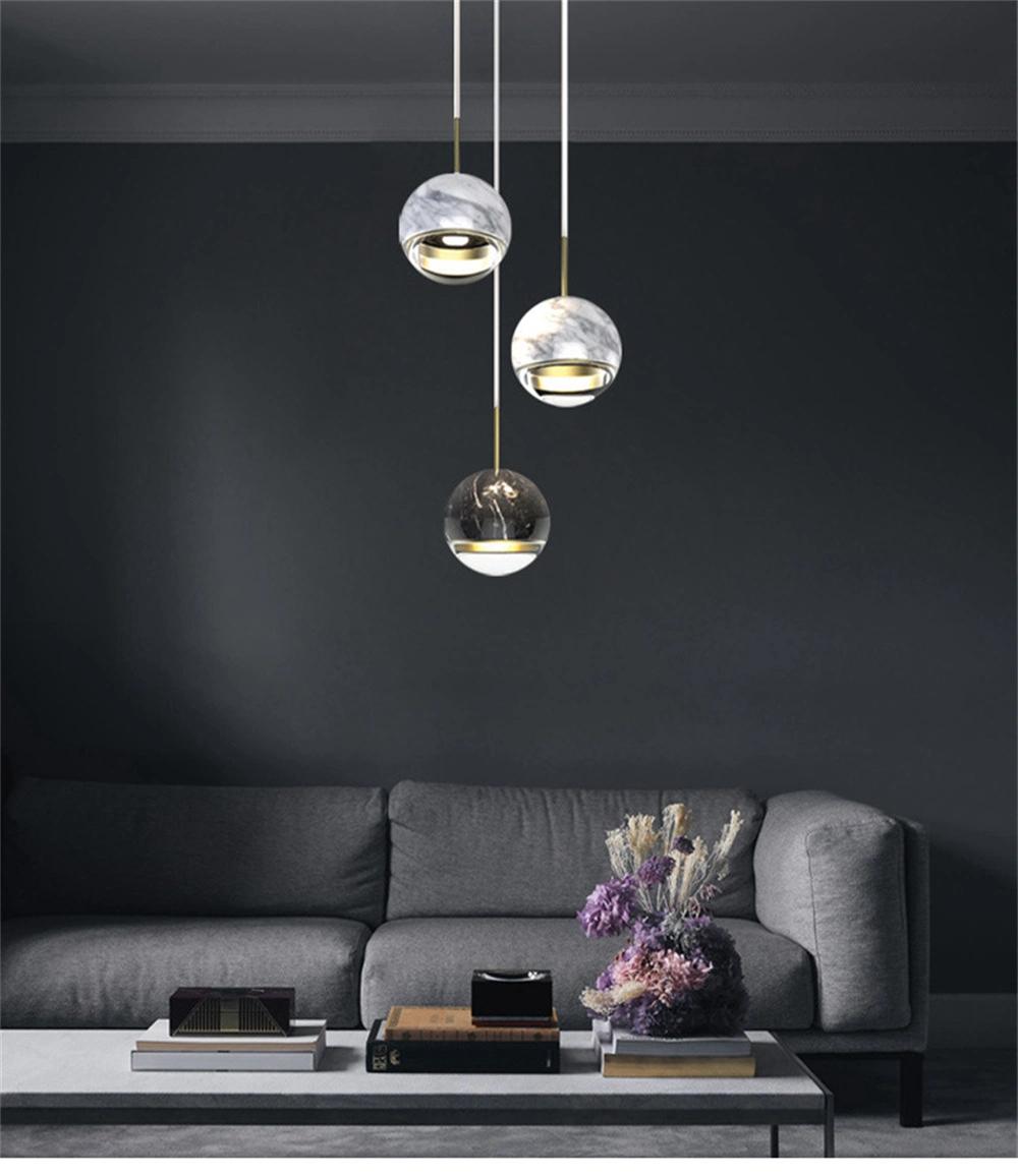 Simple Marble Texture Pendant Lamp Modern Crystal Ball Small Droplight Loft Black White Green Sphere Cord Pendant Light