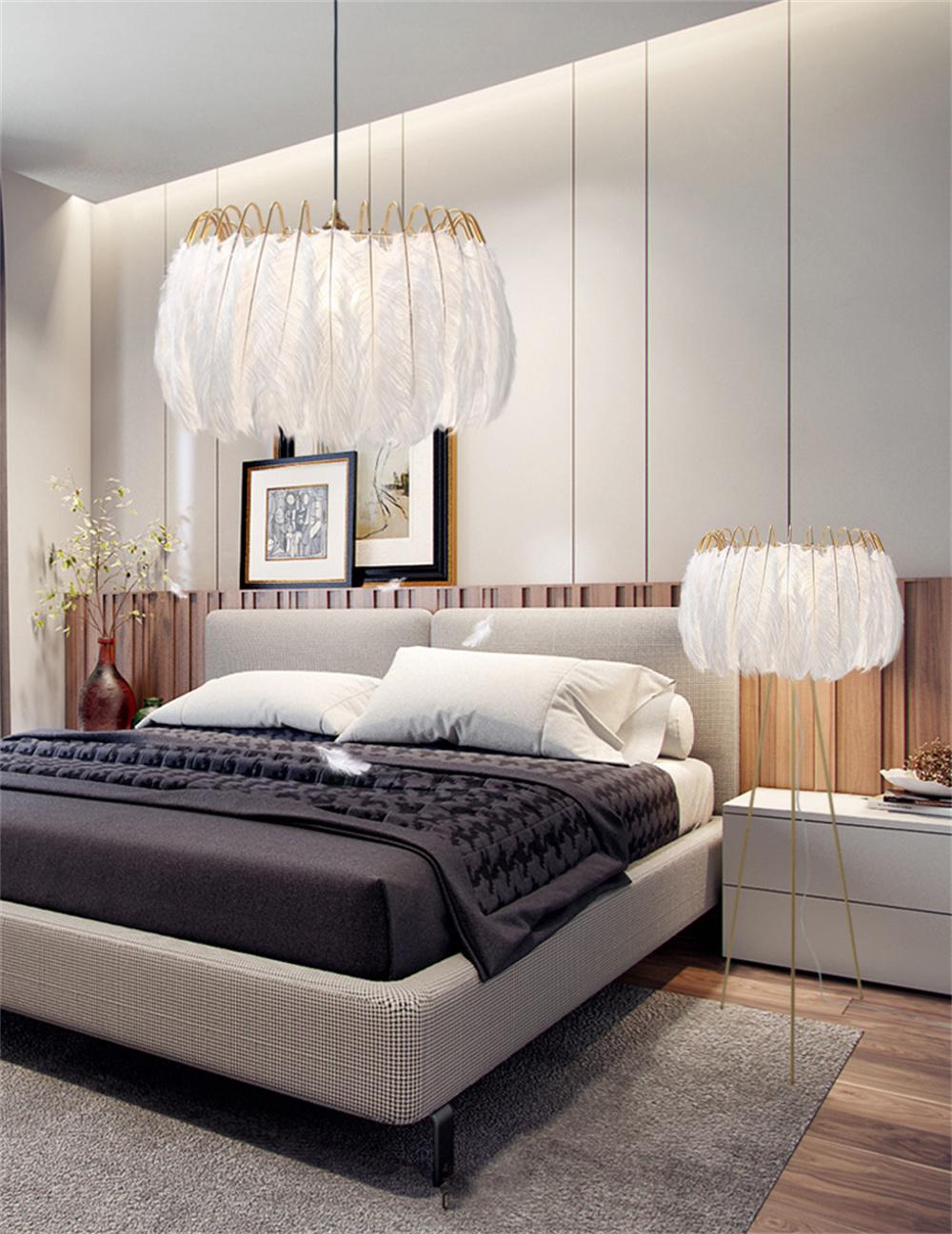 Simple Room Bedroom Chandelier Warm Romantic Nordic Designer Feather Creative Personality Ins Style Net Red Light