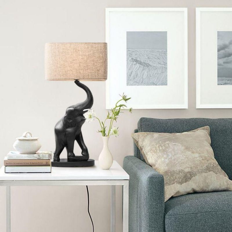 Handmade Elephant Table Lamp Bedside Lamp Environmental Resin Body + Fabric Shade Lampshade