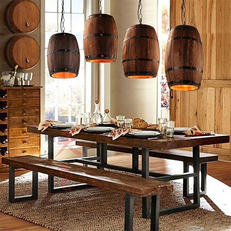 Winery Creative Restaurant Decoration Wine Barrel Light Solid Wood Barrel Chandelier (WH-VP-142)