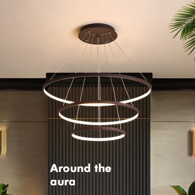 High Quality Modern Three Rings Irregular Pendant Light Metal White Hanging Lamp for Indoor Lighting