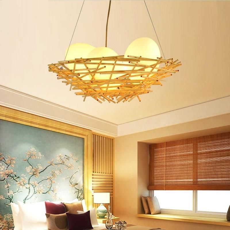 Create Design Rattan Birl Egg Pendant Lamp for Indoor Home Kitchen Lighting Fixtures (WH-WP-06)