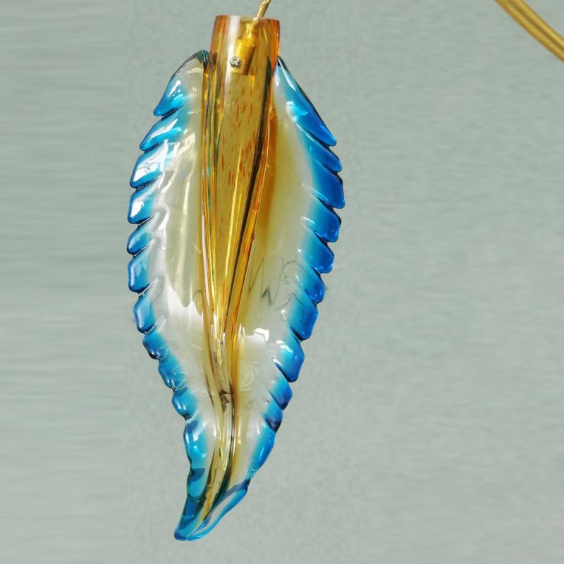 2022 New Meerosee Crystal Feathers Light Fixtures Large Copper Chandelier Long Brass Colorful Leaves Lamp Branch Light