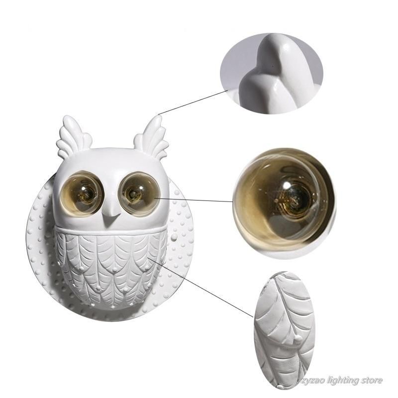 Creative Resin Birds Wall Lamps Bedroom Bedside Lamps White Ceramic Owl Wall Light (WH-VR-67)