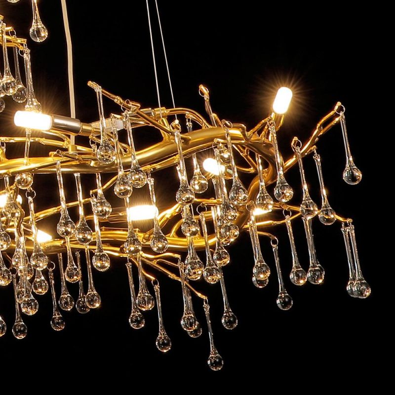 2022 Meerosee Gold Rectangle Chandelier Crystal Modern Pendant Lights for Dining Room Kitchen Island Hanging Light Fixture