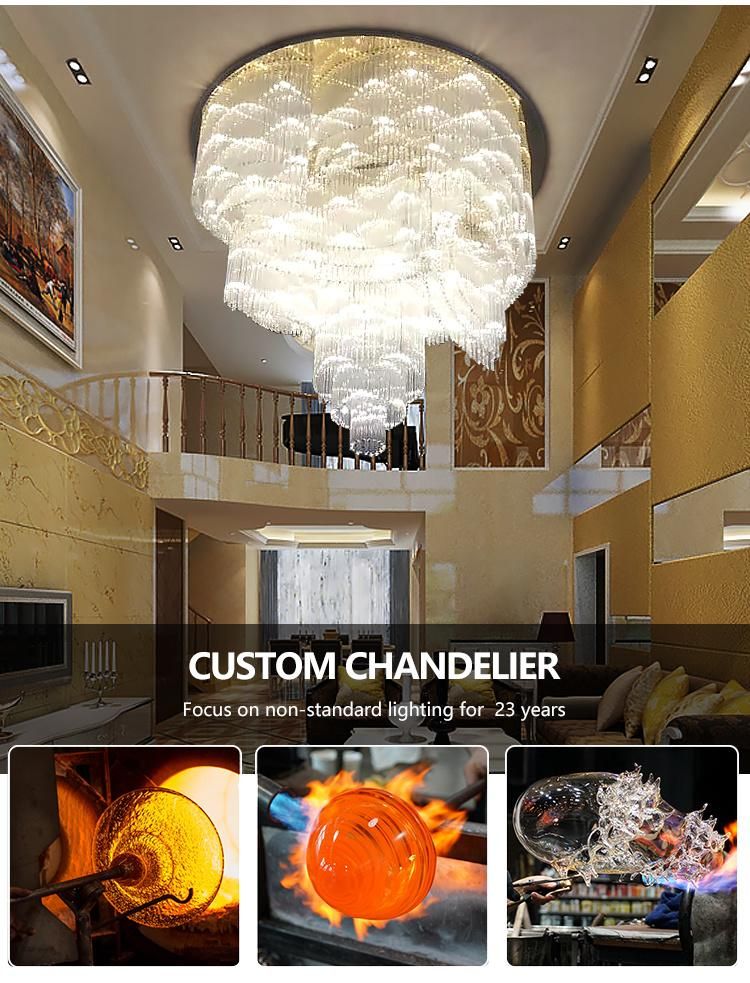 Large Lamp Stair Glass Modern Luxury Hotel Banquet Hall LED Chandelier Light