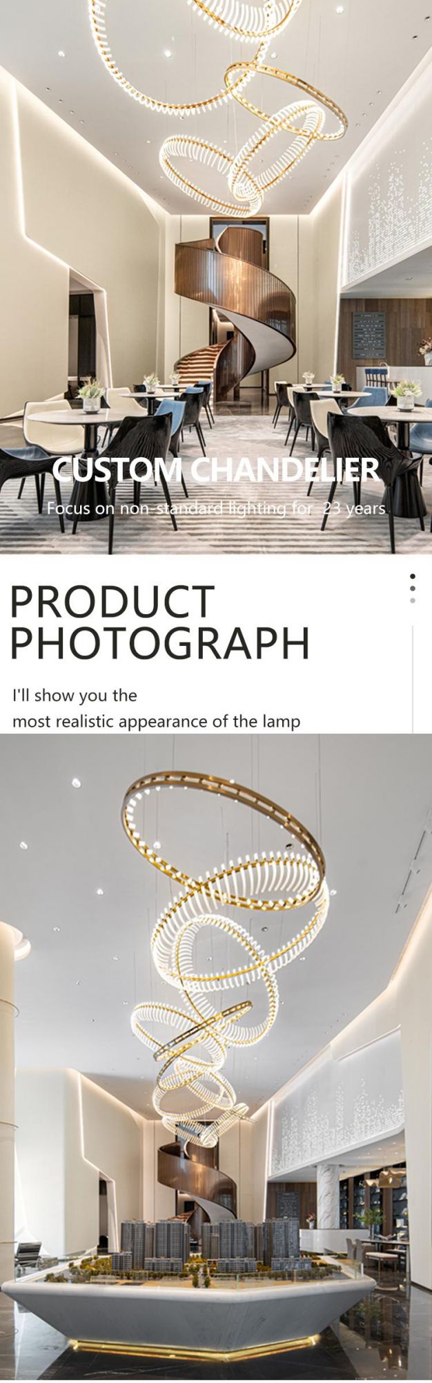 New Design Decorative Commercial Center Hotel Staircase Custom LED Chandelier Lamp