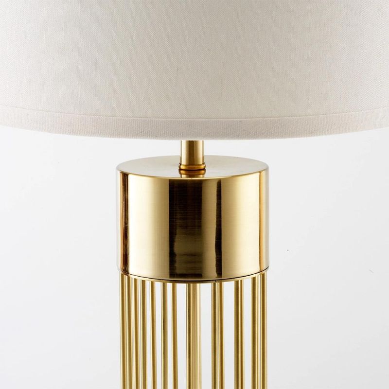 Modern Stylish Home Hotel Energy Saving Gold Base Bedside Table Light Metal Table Lamp with Fabric Shade