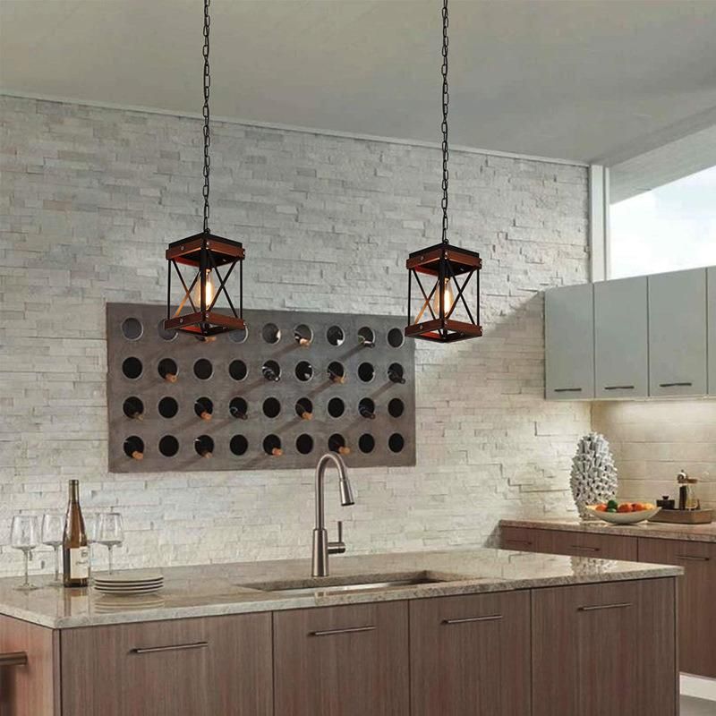 American Small Pendant Lamp Retro Industrial Style Cafe Hot Pot Restaurant Farmhouse Wooden Chandelier