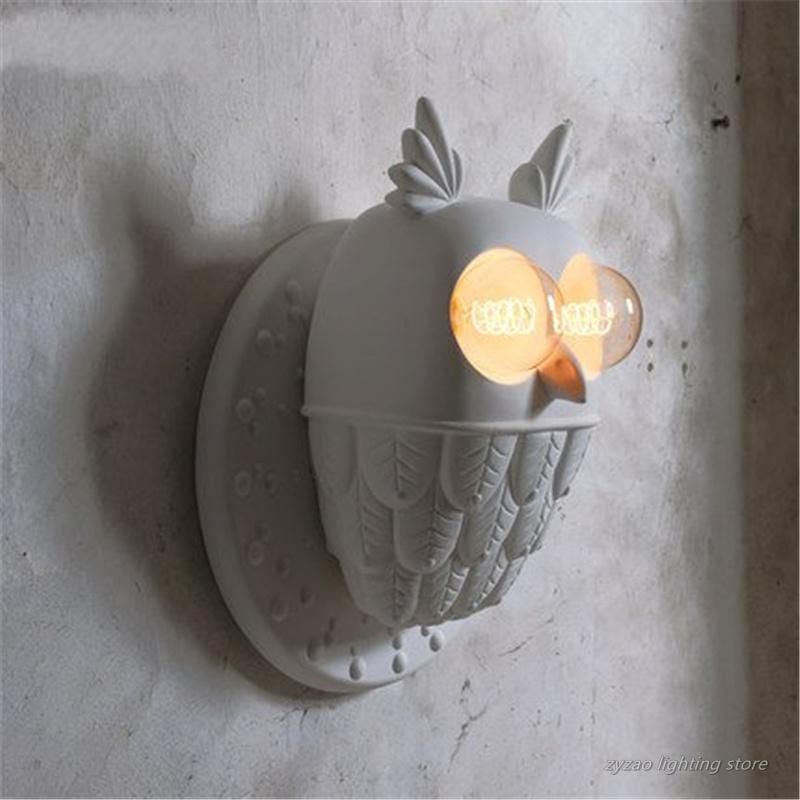 Creative Resin Birds Wall Lamps Bedroom Bedside Lamps White Ceramic Owl Wall Light (WH-VR-67)