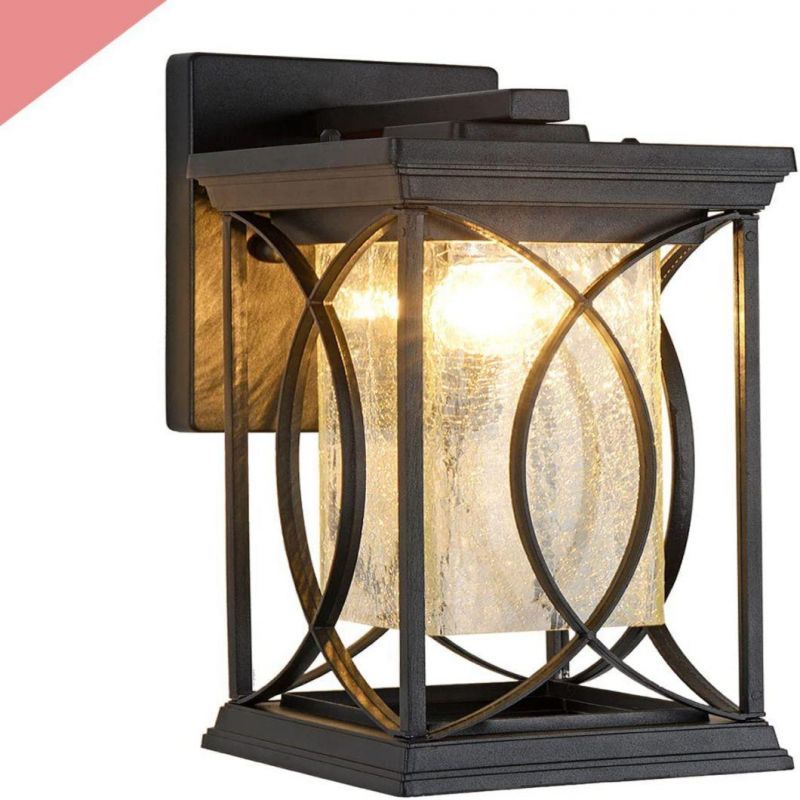 Modern Outdoor Wall Light Exterior Light Fixtures Black Aluminum with Crack-Like Glass Create Gorgeous Lighting Effects UL and IP65 Waterproof Wall Sconce