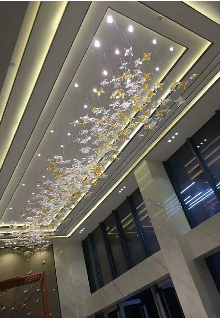Colorful Sea Star Shape Decor Show Hall Aquarium Hotel Glass Custom Project LED Chandelier Lamp