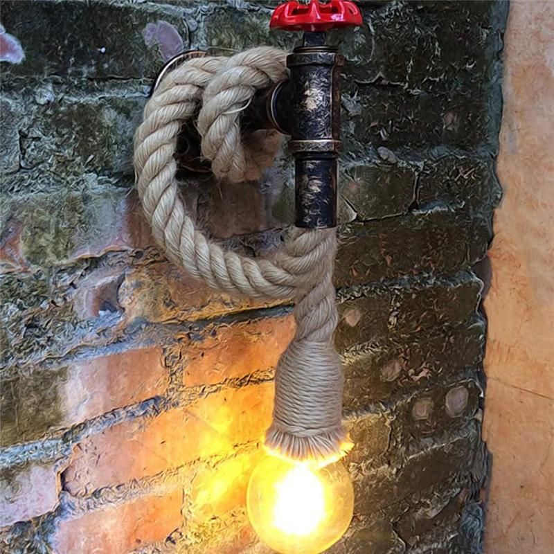 Retro Industrial Wind Hemp Rope Wall Lamp Personality Iron Rust Water Pipe Wall Lamp (WH-VR-01)