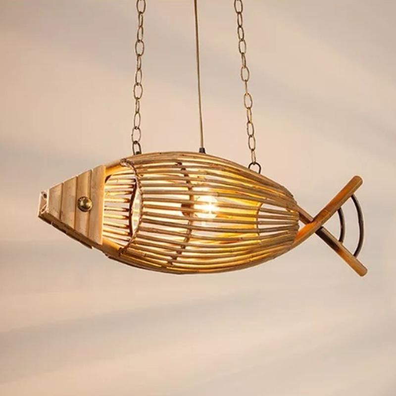 Fish Pendant Lamps Handmade Wood Weaving Pendant Light Hanging Lamp (WH-WP-46)