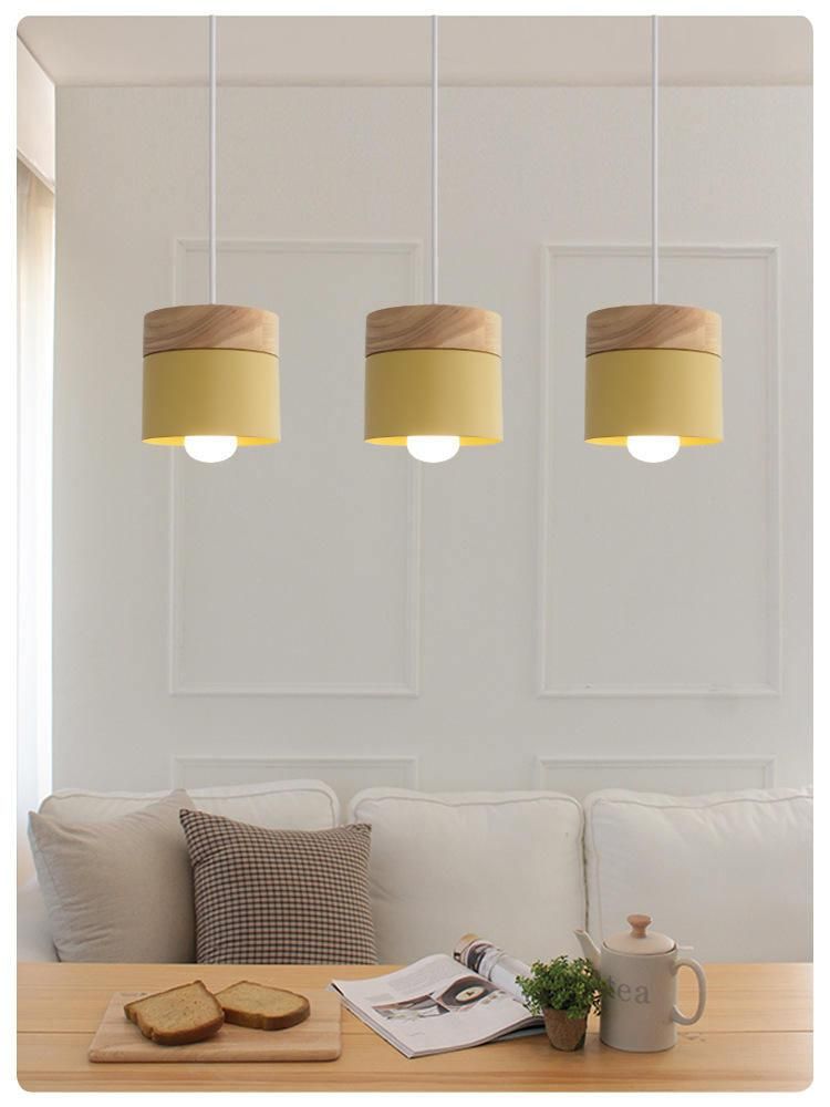 Nordic Simplicity LED E27 Pendant Light Modern Macaron Hanging Lights Home Improvement Iron and Wood Decoration Pendant Lamp Pendant Light
