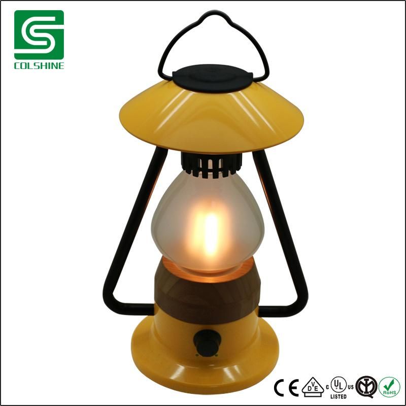 Vintage Lantern Table Lamp with USB Charger