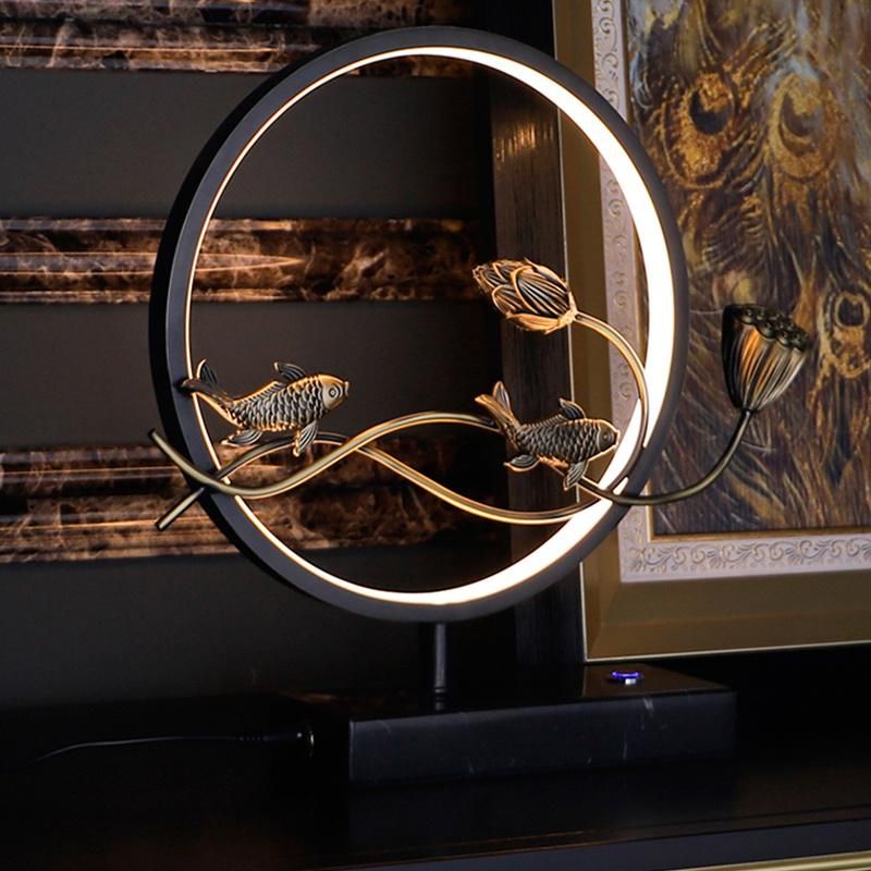 Chinese Japanese Style Fish Design Vintage Table Lamp Desk Lamp