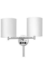 Double Wall Lamp with Brushed Nickel and Linen Round Shades