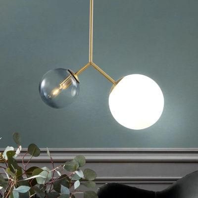 Modern Iron Pendant Lamps Decorative Restaurant Abelone Asymmetry Dual Globe Glass Pendant Light (WH-AP-299)