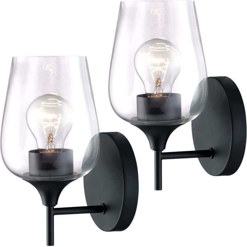Black Wall Sconces Farmhouse Sconces Wall Lighting Hardwired Bathroom Vanity Lighting with Clear Champagne Glass Shade Indoor Wall Lamp Kitchen Stairway Living