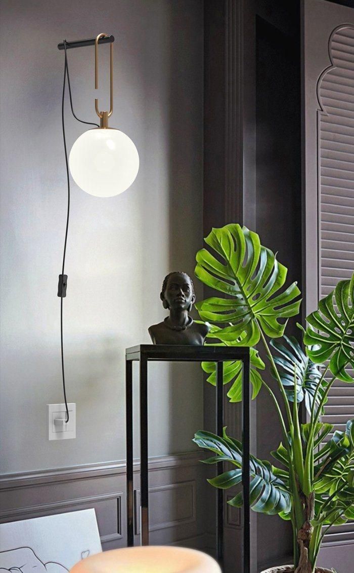 Modern Glass Wall Lamp Sconce Light with Plug for Bedside, Study Room