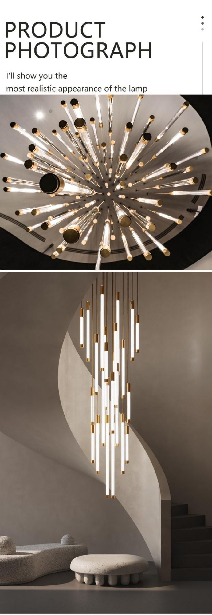 Hot Sale Large Custom Light Emitting Tube Long Stair Pendant Light