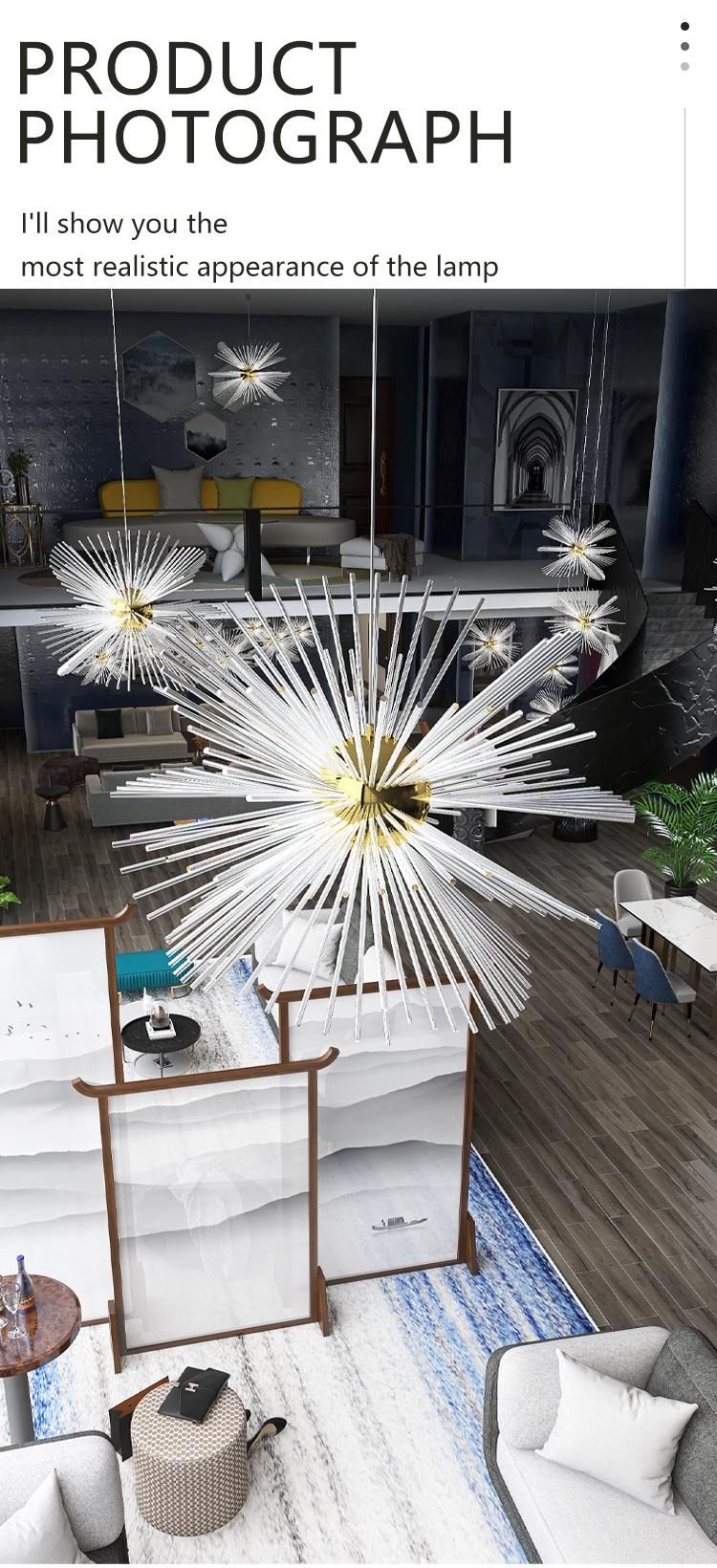 Hot Selling Custom Large Crystal Glass Rod Hotel Villa Lobby LED Chandelier