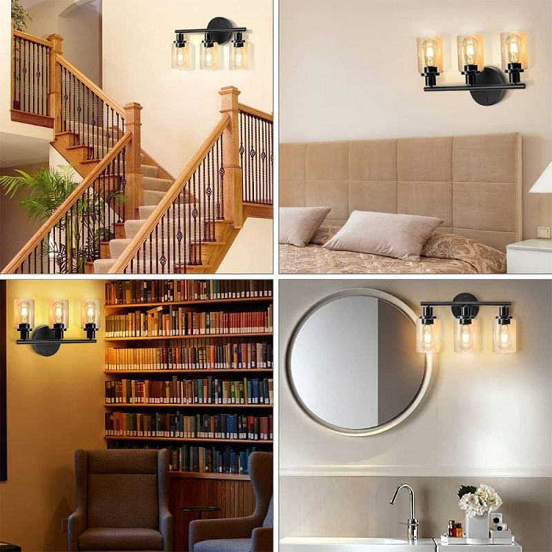 Wall Vanity Light Fixture 3-Light Wall Sconce Lighting Modern Bathroom Lights with Clear Glass Shade Porch Wall Lamp for Living Room Bedroom Hallway Mirror