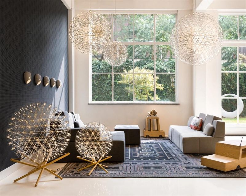 Modern Home Fashion Nice Gift Decorative Star Burst Stainless Steel Ball LED Table Lamp and LED Pendant Light for Bedroom