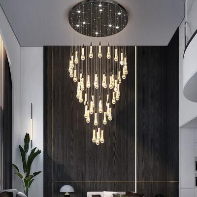 Rotating Stair Chandelier Modern Water Drop Stateroom Light Creative Villa LED Pendant Lamp