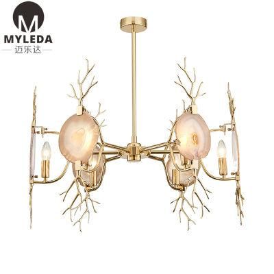Modern Home Hanging Brass Agate Chandelier Pendant Lamp