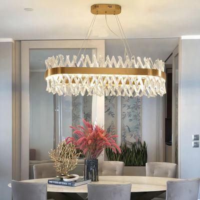France Rectangular Modern Metal Oval Gold Pendant Lamp Luxury Crystal Chandeliers Decorative Lighting Fixture for Dining Room