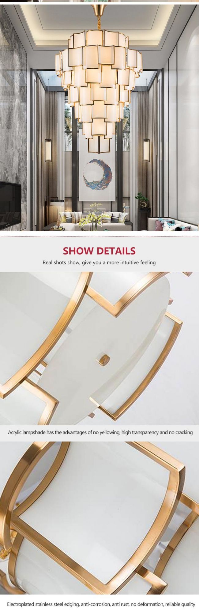 Large Lamp Bedroom Stair Living Room Hanging Modern Luxury Crystal LED Chandelier Light