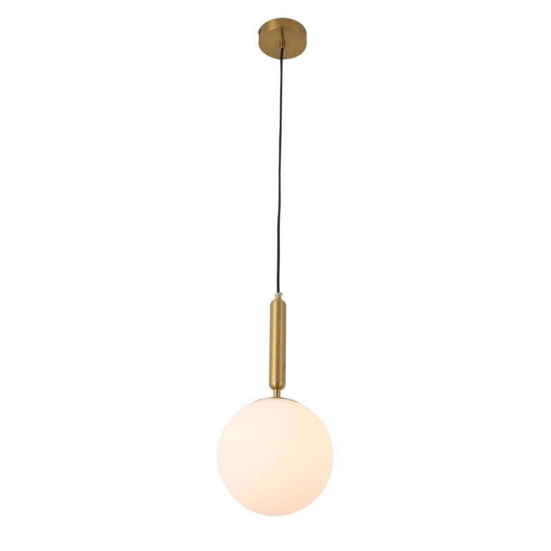Industrial E27 White Glass Ball Shade Round Single Vintage Hanging Lamp Chandelier Pendant Ceiling Light Gold Modern Globe Pendant Light for Bar Dining Room